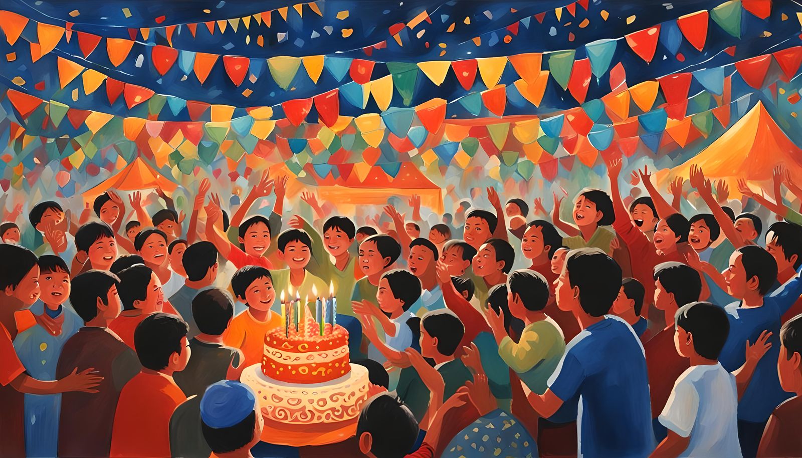 Joyful Birthday Celebration as Gouache Painting