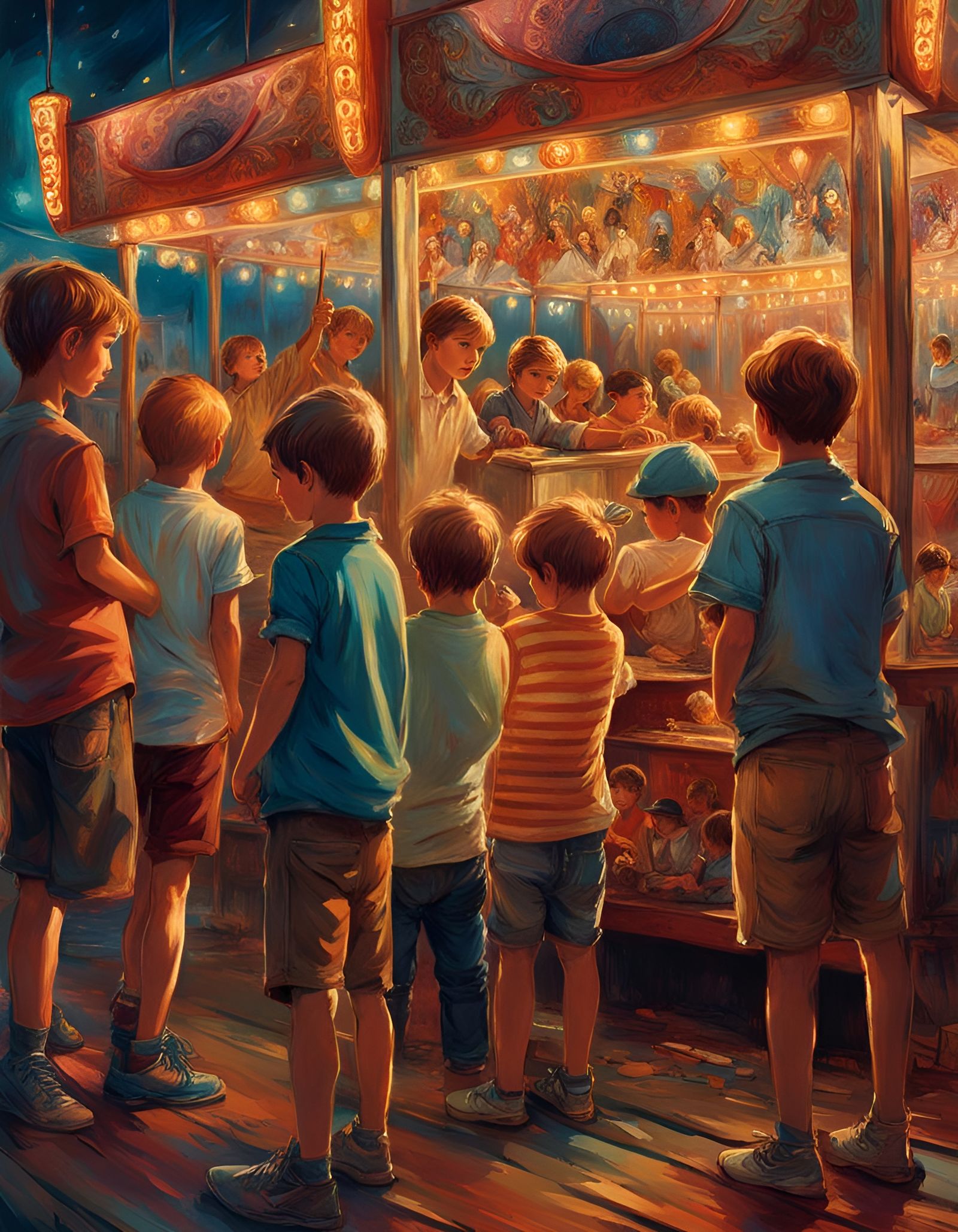 Carnival Shooting Gallery: Boys in a Colorful Maximalist Sce...