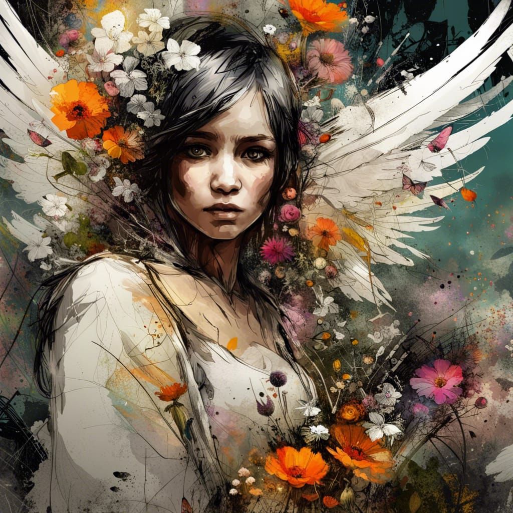 Angelic Babies Paint Flowers in a Sunny Meadow