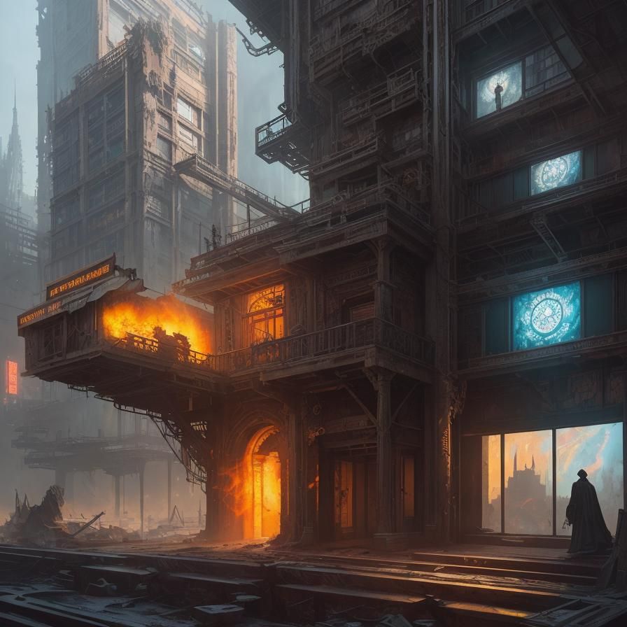 Contained Chaos Building Portrait in Cyberpunk Style