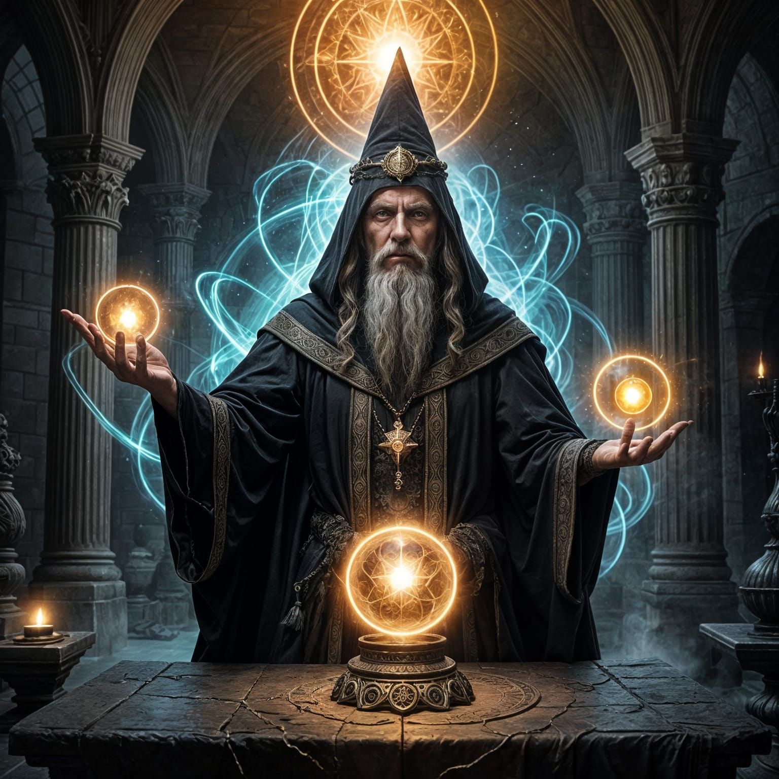 Ethereal Gothic Wizard Conjured by Ancient Spirits in Cinema...