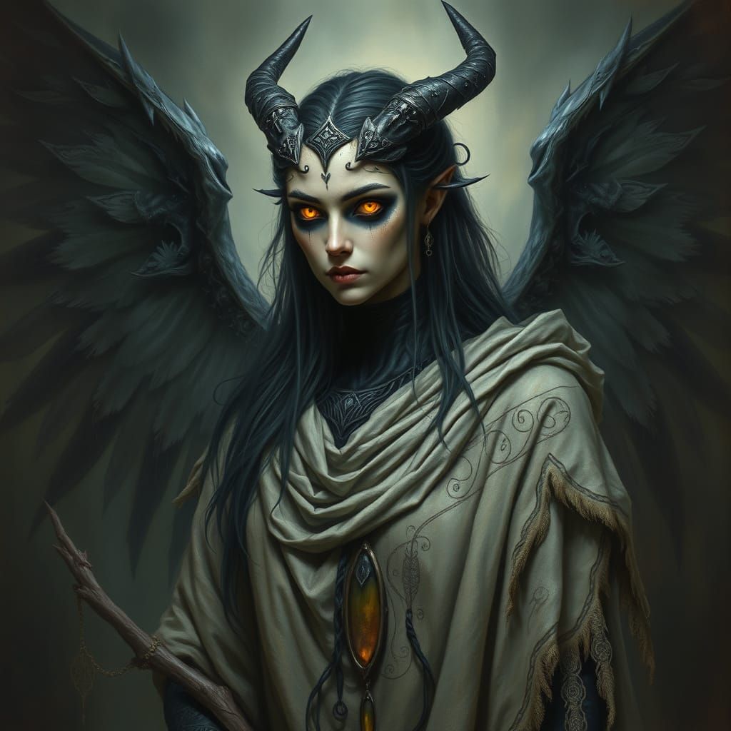 Ethereal Strig Mystic in Haunting Ritual Attire