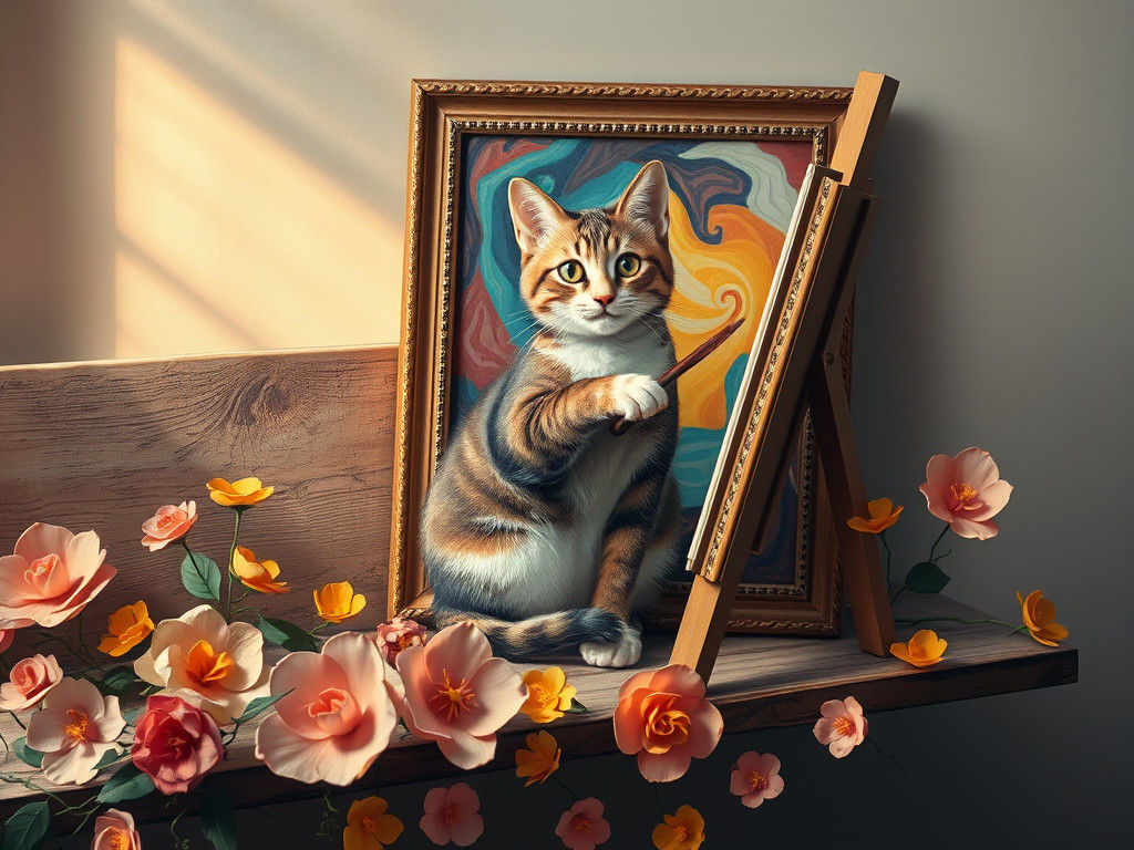Cat Artist Painting in Old Masters Style