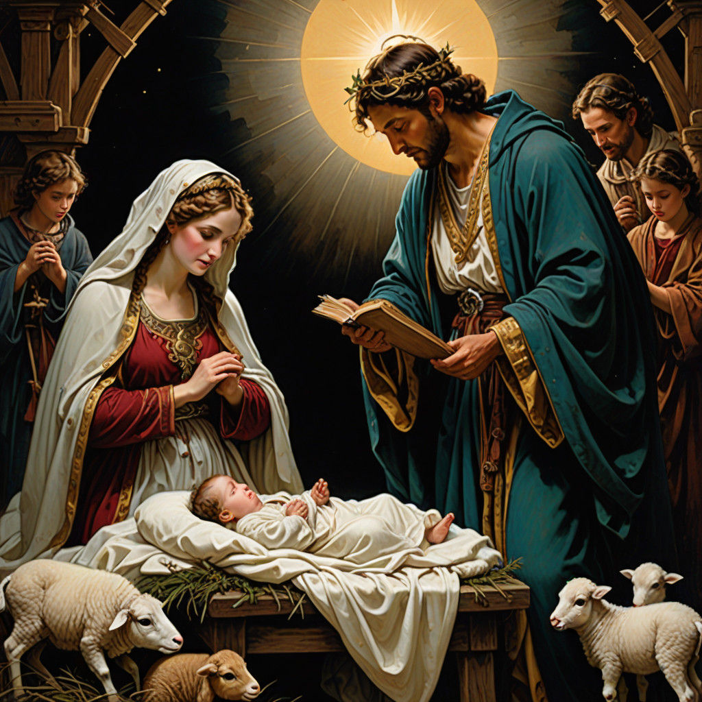 Nativity Scene in Winter Pastel Colors