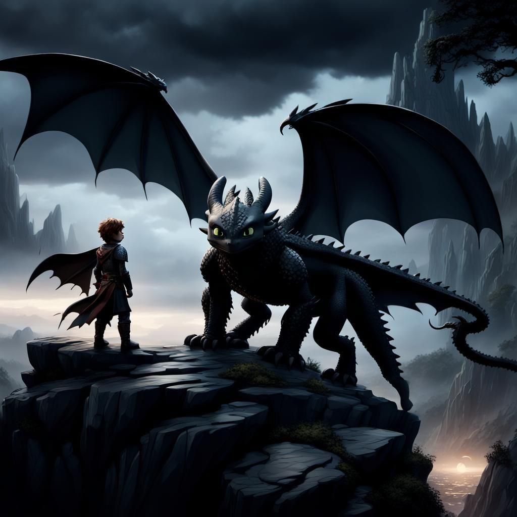 Toothless and Hiccup in Art Nouveau Style