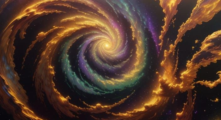 Cosmic Impressionist Oil Painting of Swirling Nebula and Gli...