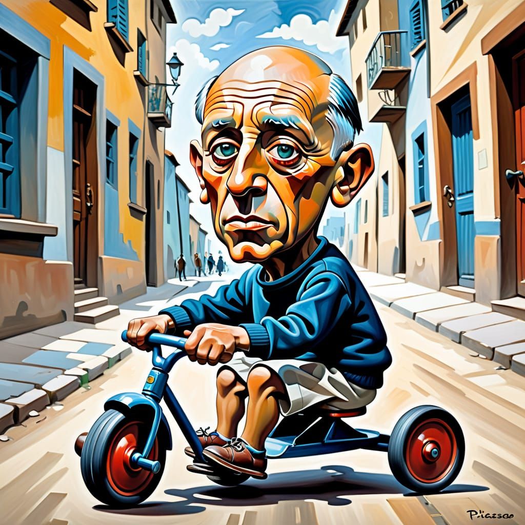 Cubist Caricature of Picasso on a Tricycle