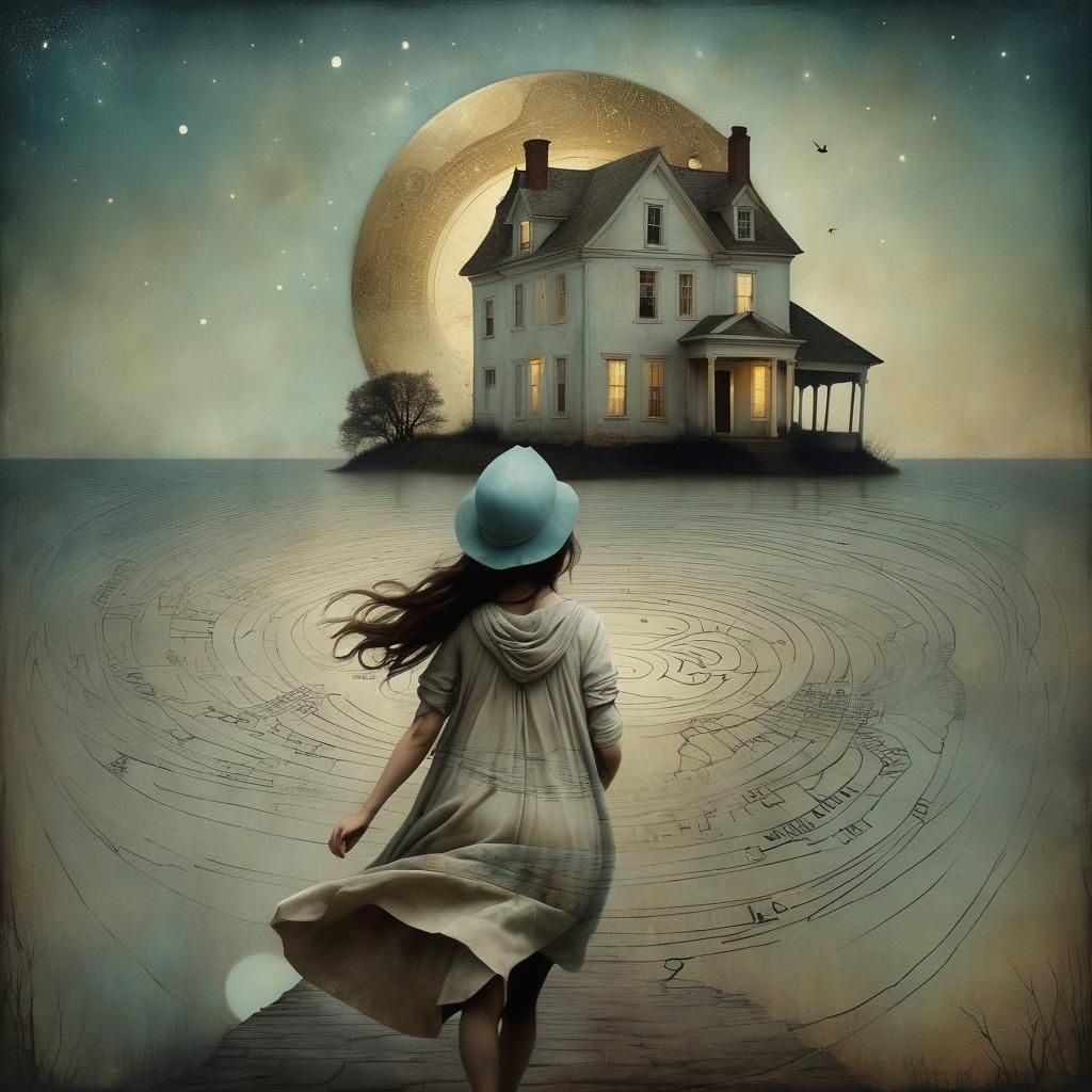 Girl Flees Labyrinthine House by Starlight