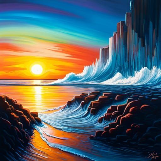 Ocean Sunset in Graffiti Splash Art Style