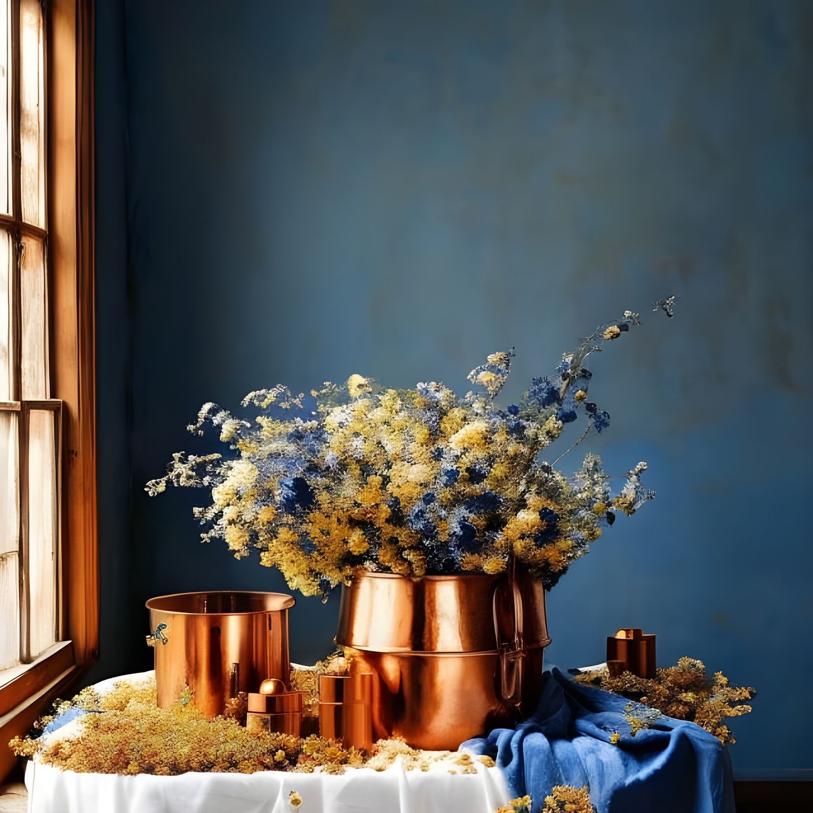 Floral Still Life in Style of Pollock and Vermeer