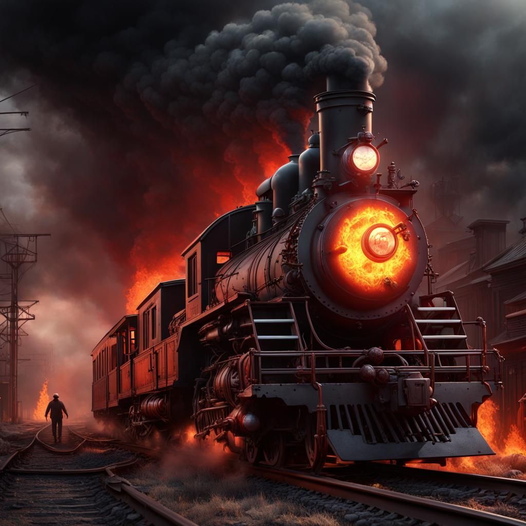 Melting Zombie Cowboy Train Robbery in Matte Painting Style
