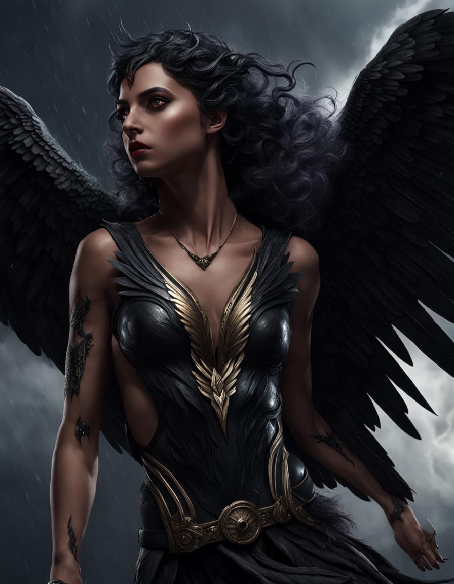 Fallen Harpy Woman in Lightning Storm