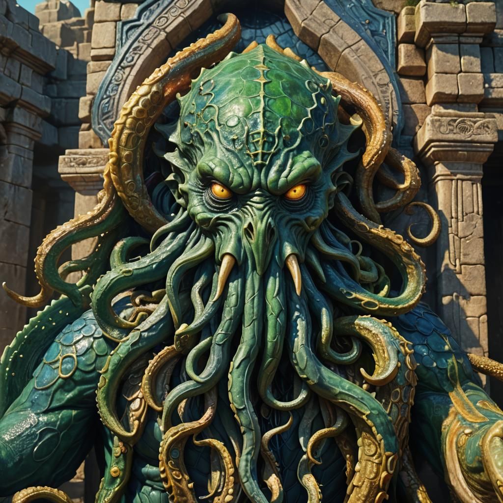 Cthulhu's Monstrous Face in Ancient Ruins
