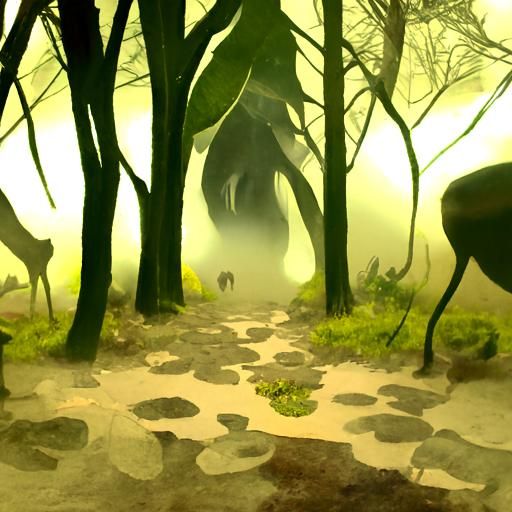 Enigmatic Creatures Lurk in a Misty Forest
