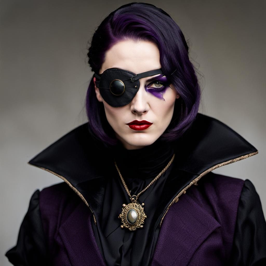 Gothic Woman with Eye Patch in 1930s Style