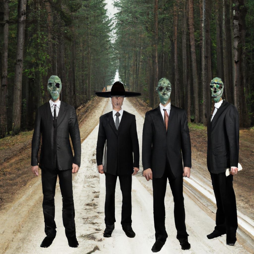 Creepy Smiling Men in Black Suits, Gothic Art