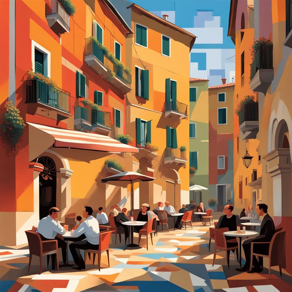 Italian Piazza in Geometric Cubist Style