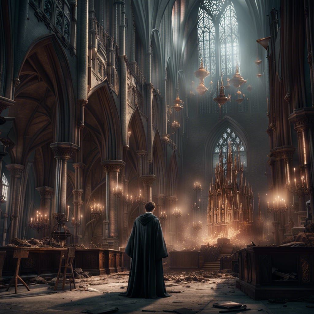 Harry Potter and Voldemort Battle in Cathedral