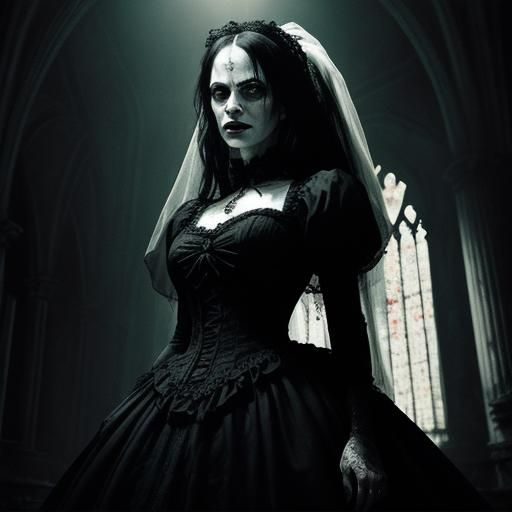 Gothic Bride in Abandoned Church: Romantic Portrait