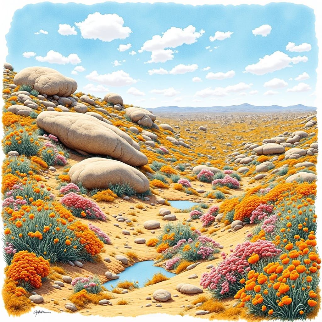 Namaqualand Spring Flowers in Watercolor Style