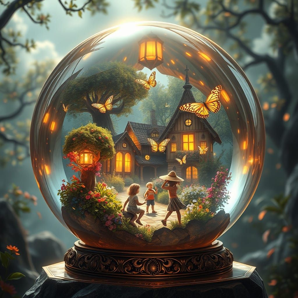 Enchanted Crystal Village in Art Nouveau Futurism