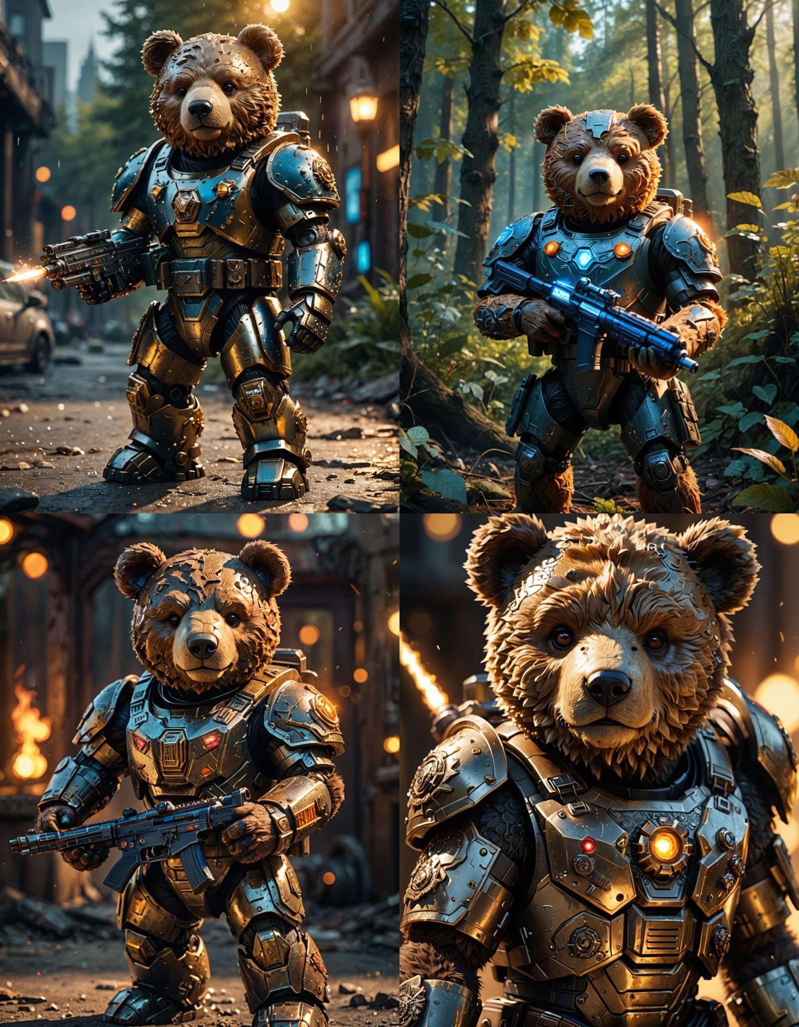 A Battle-hardened Teddy Bear in full military armor