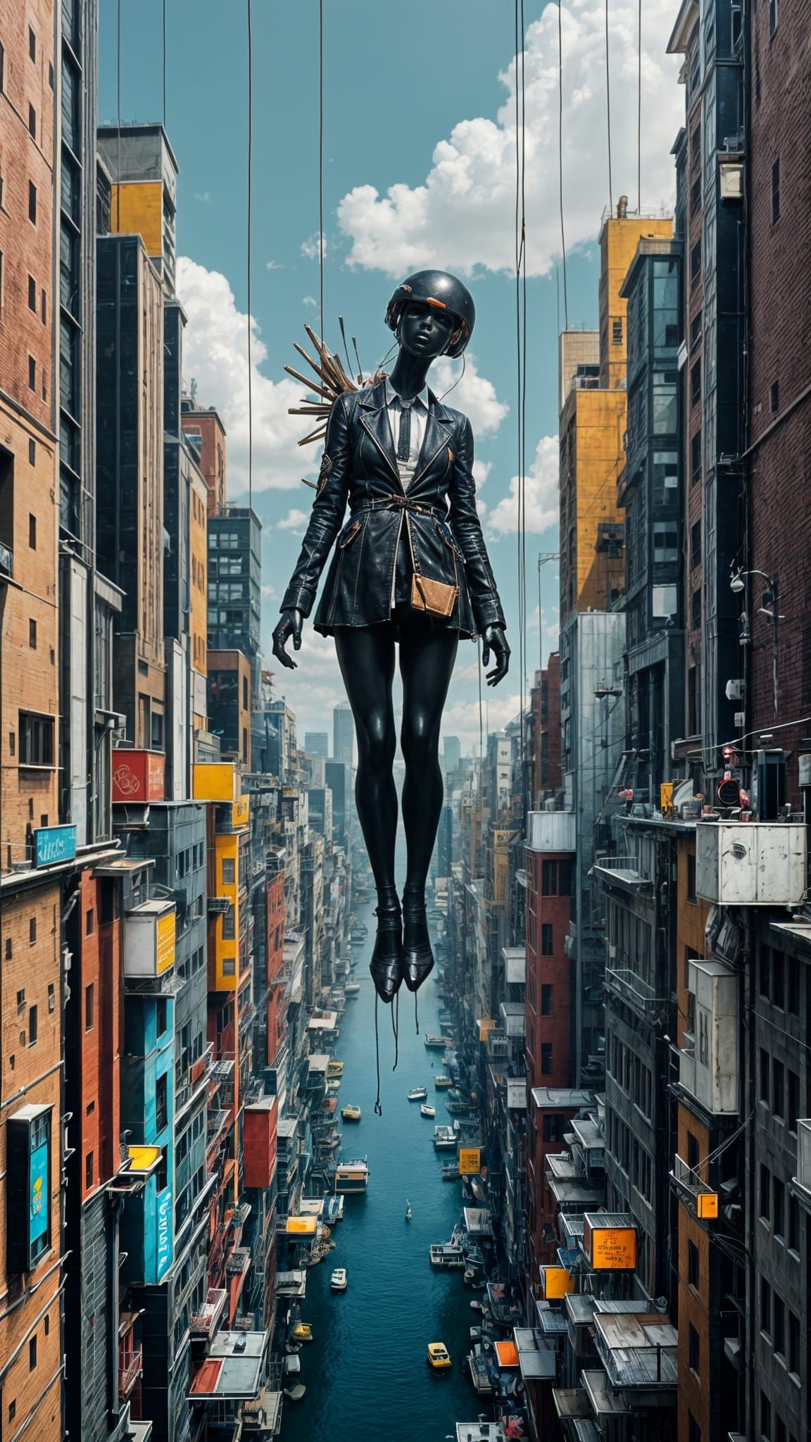 Puppet Above Floating Skyscrapers: Digital Art