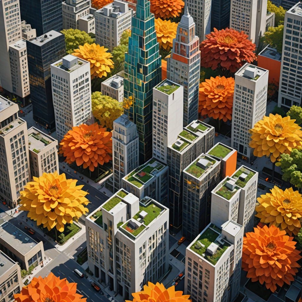 Angular City Garden in Vibrant Cubist Style