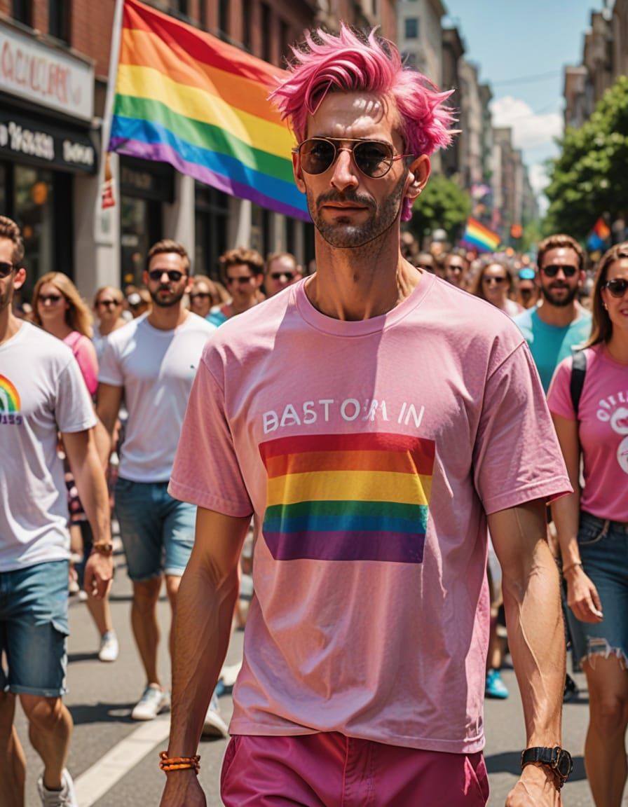 Prideful Man Marching in Vibrant Digital Art