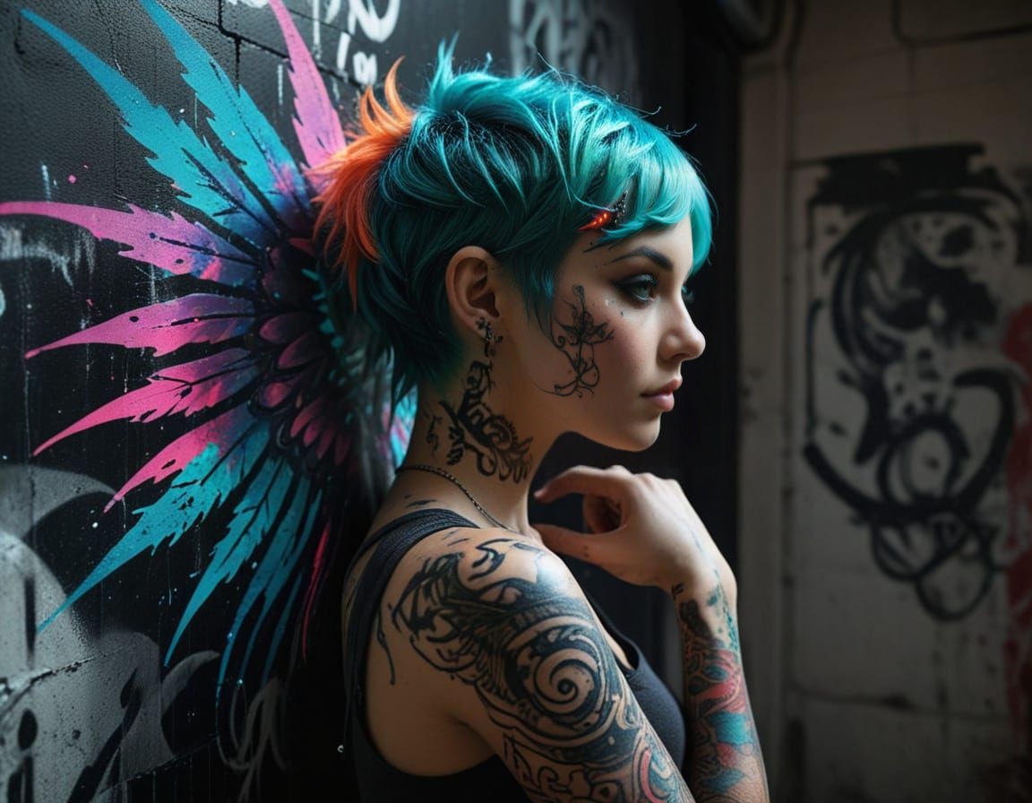 Neon Fairy Tattoo Artist in Graffiti Art Style