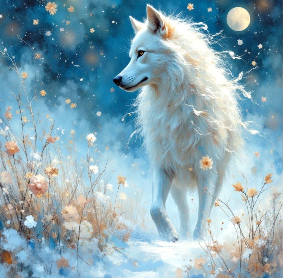 Ghostly Wolf Spirit in Cosmic Watercolour