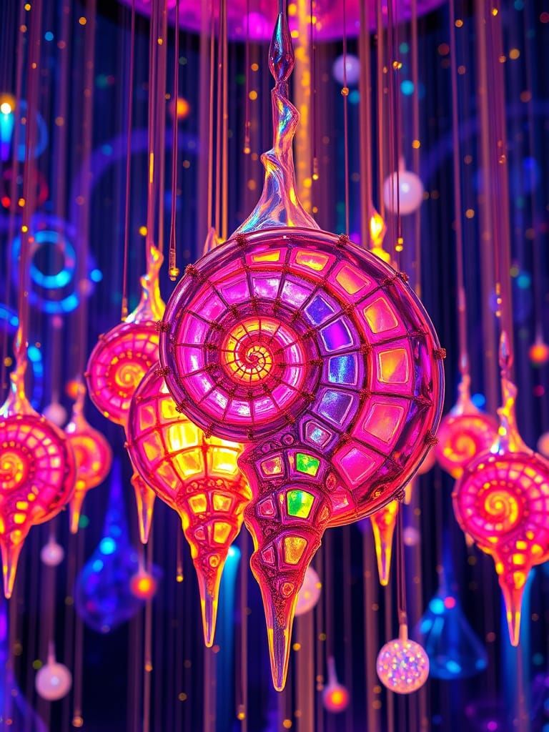 Bioluminescent Fractal Sculpture in a Neon Universe