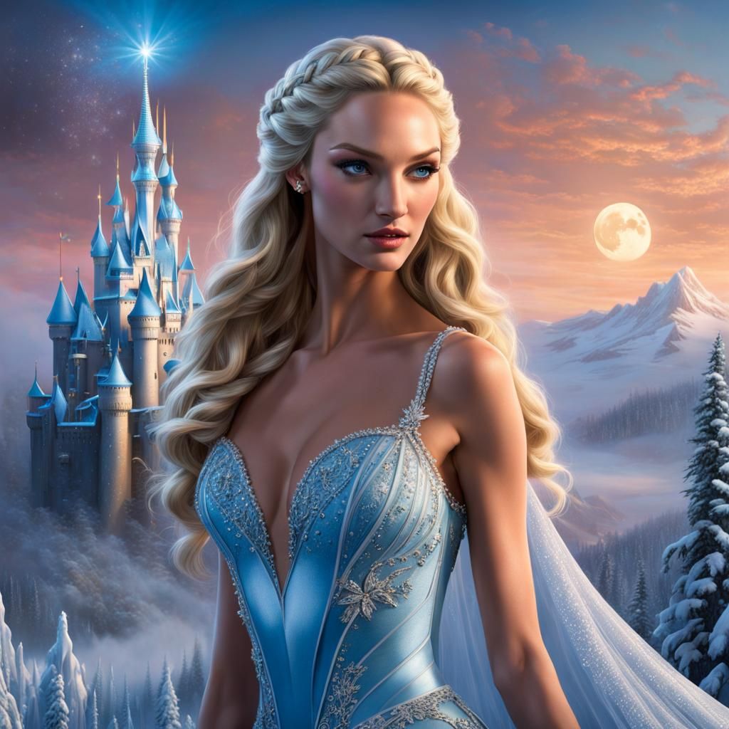 Elsa Frozen in Ice Castle, Ethereal Fantasy Style