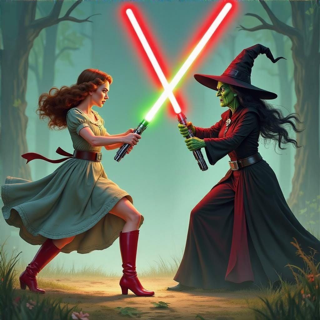 Surreal Cyberpunk Wizard of Oz Battle: Jedi Farm Girl vs Wic...