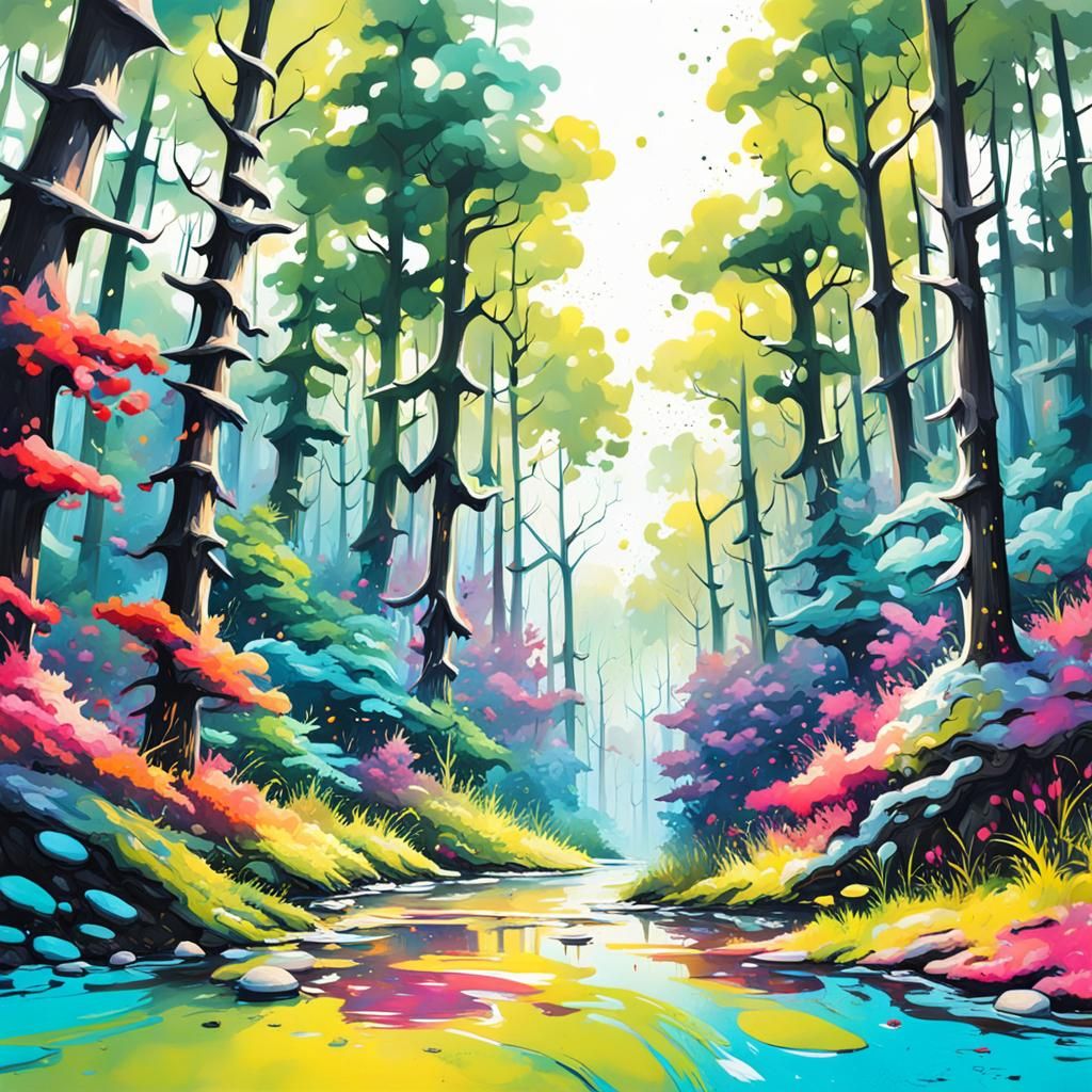 Colorful Summer Forest in Graffiti Art Style