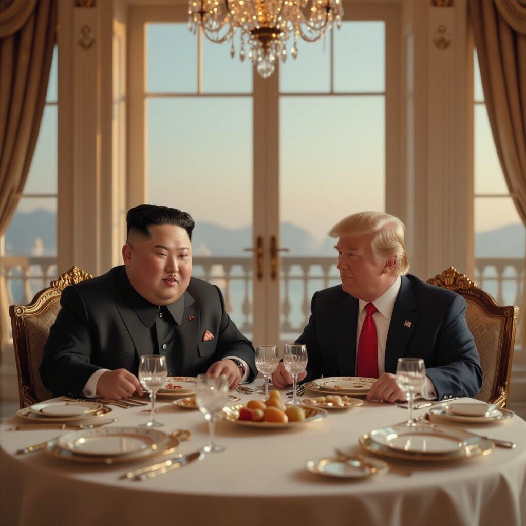 Kim Jong Un and Trump's Lavish Supper in Cinematic Style