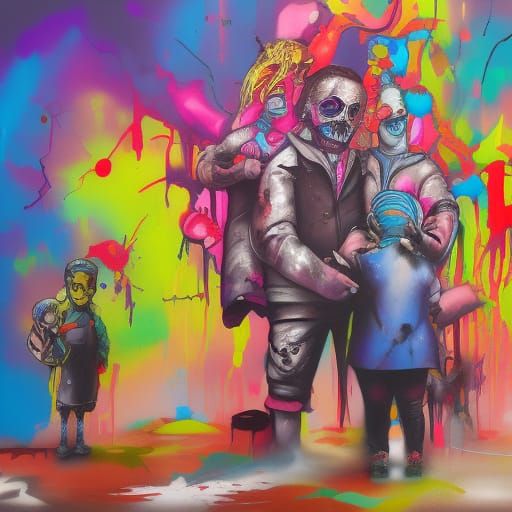 Undead Family in Colorful Graffiti Art