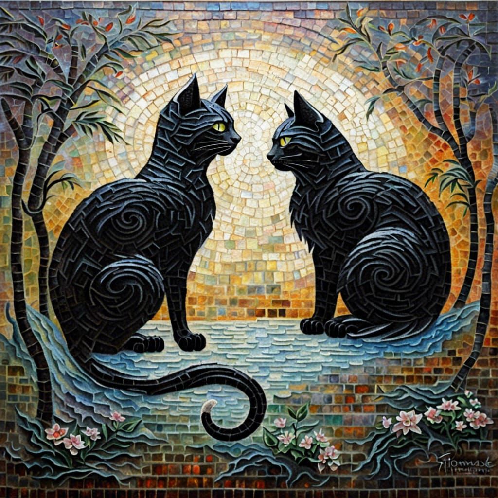 Black Cats in Ancient Mosaic Tile Art