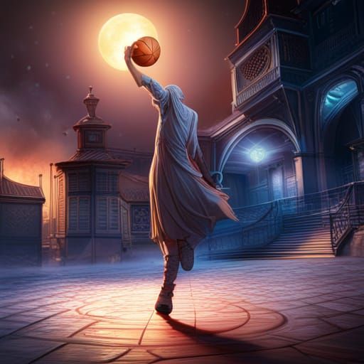 Ghost Plays Basketball in Detailed Matte Painting