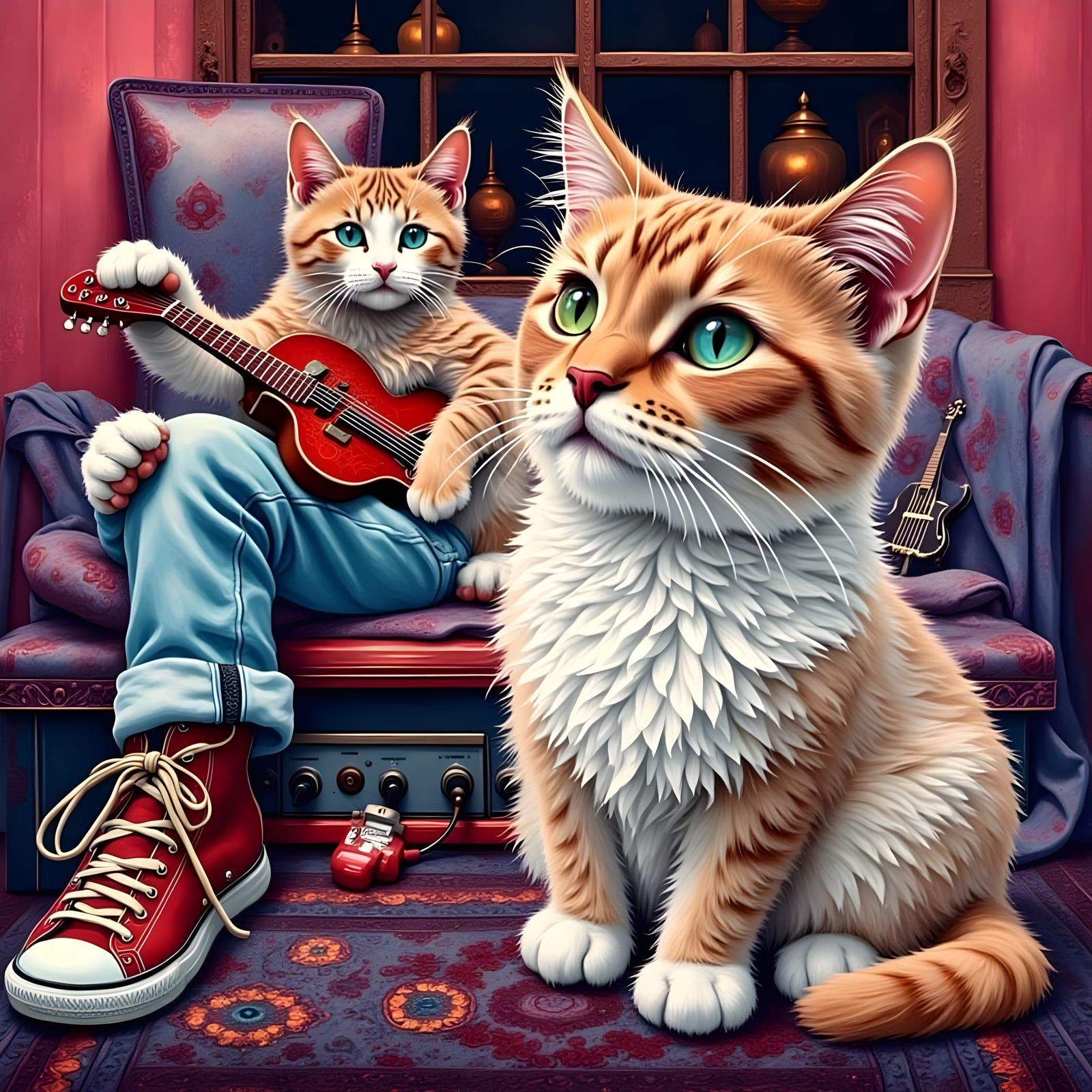 Whimsical Cats Jamming to Music