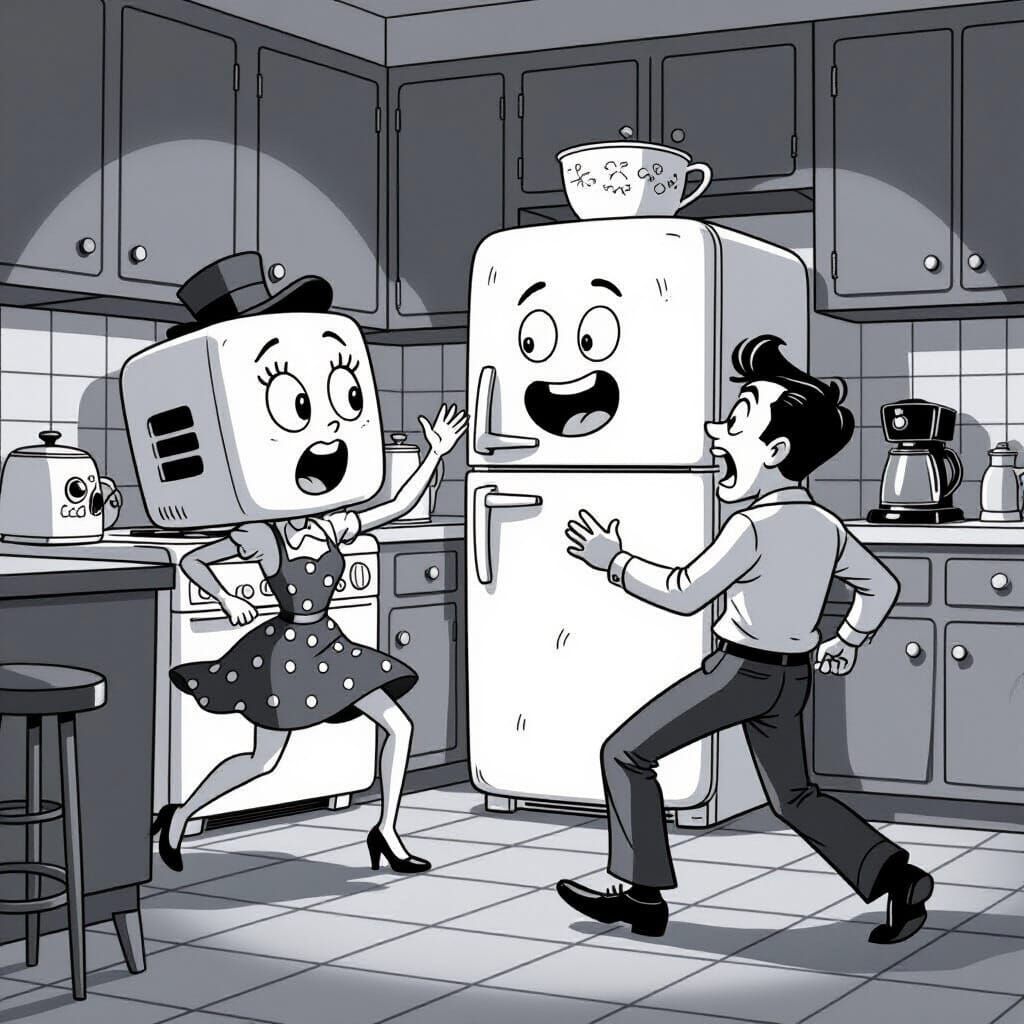 Dancing Appliances in Vintage Cartoon Style