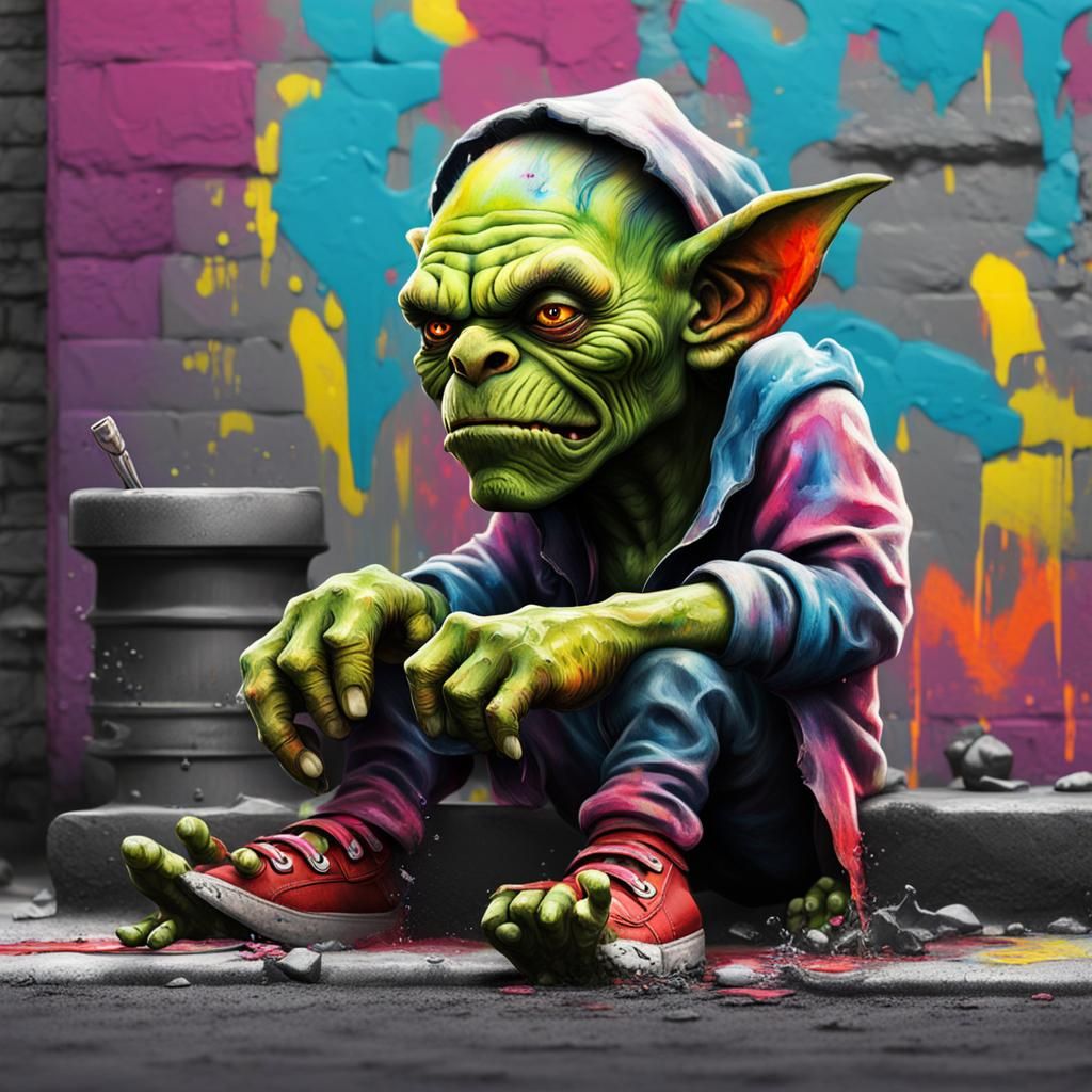 Goblin-Orc Hybrid in Graffiti Splash Art Style