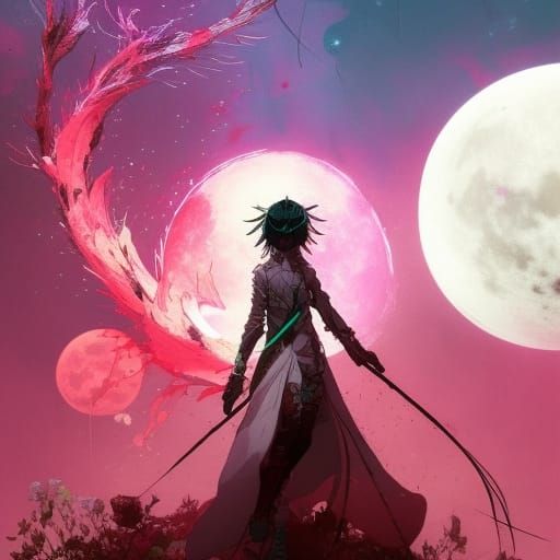 Celestial Rose Moon Assassin: Hyperdetailed Matte Art