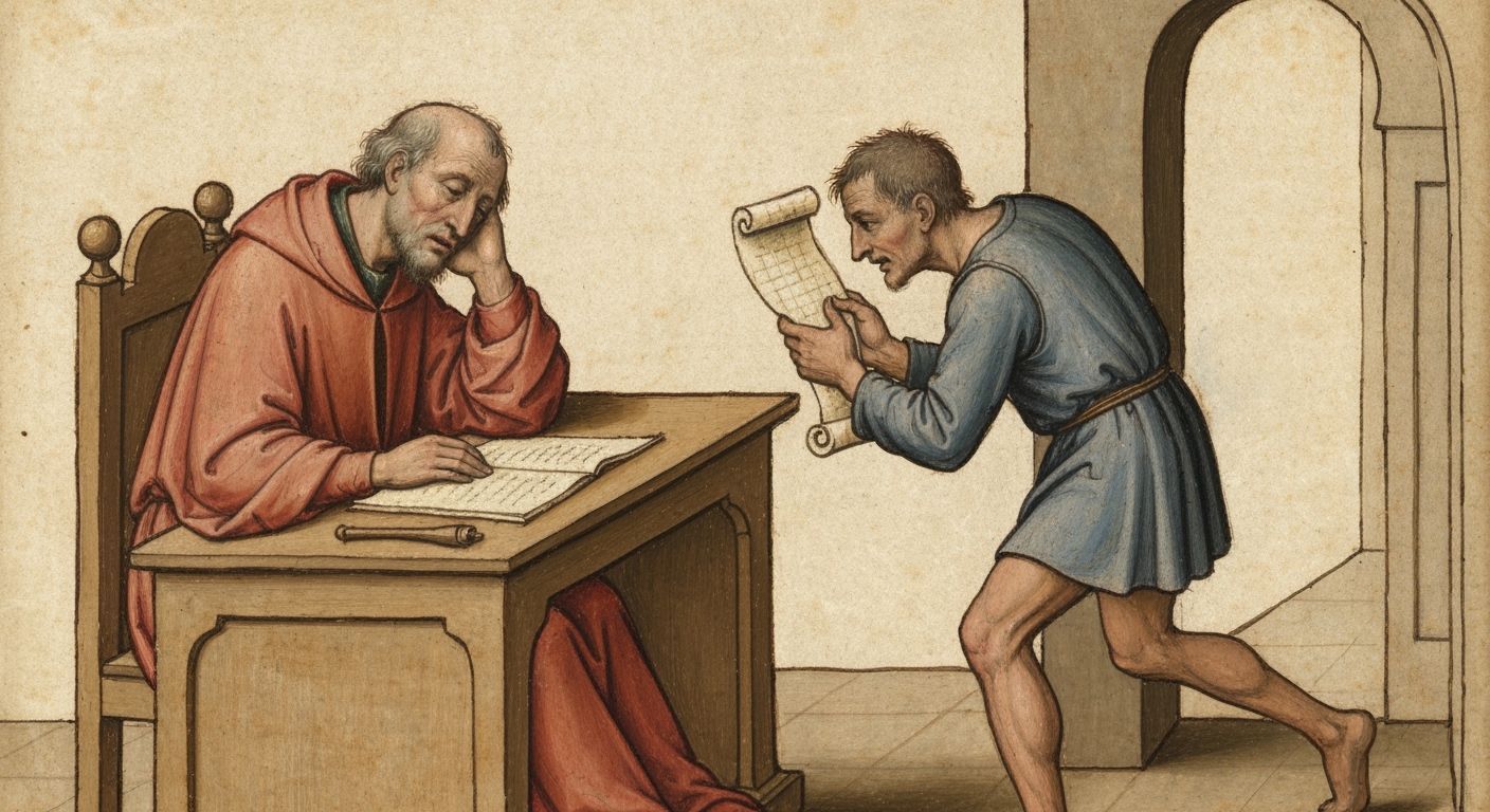 Scribe and Farmer with Papyrus Scroll, Medieval Style