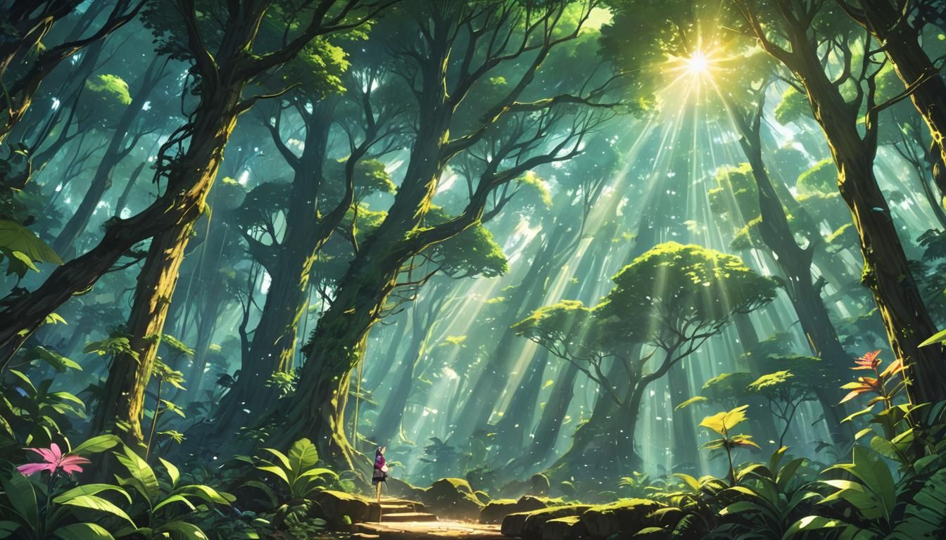 Iridescent Rainforest Spell in Anime Style