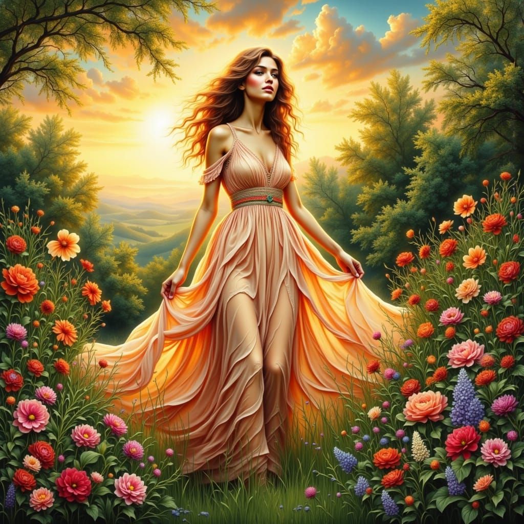 Summer Goddess in Art Nouveau Style