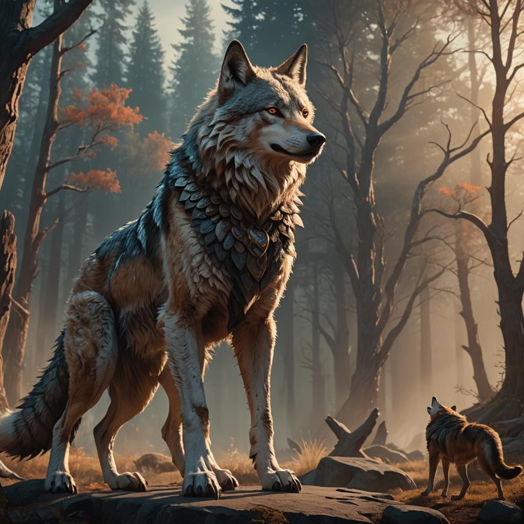 Wolf-Humanoid Figure in Detailed Matte Painting