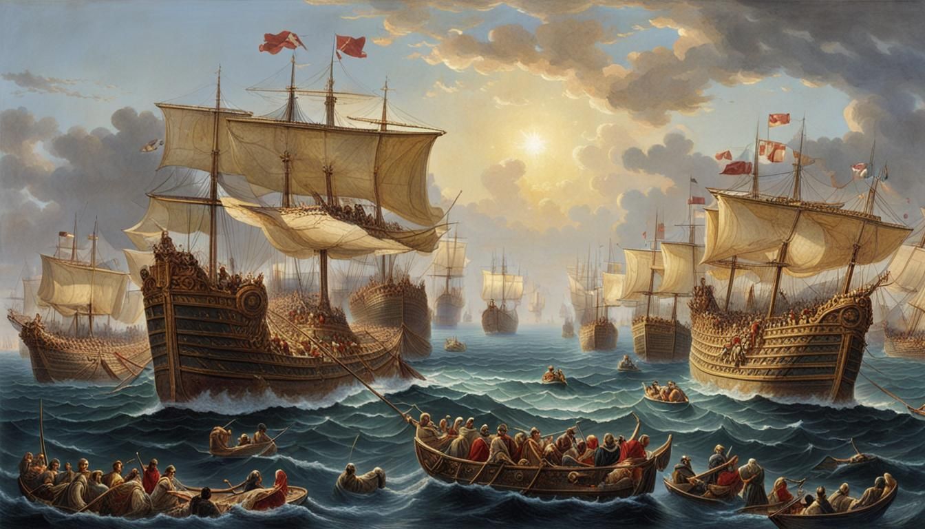 Roman Fleet Sailing the Mediterranean Sea