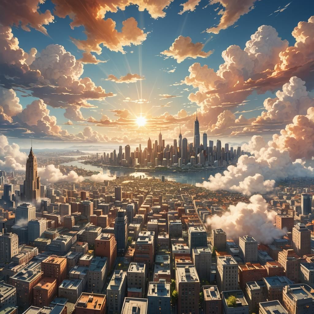 Majestic Floating Cityscape in Sky: Concept Art