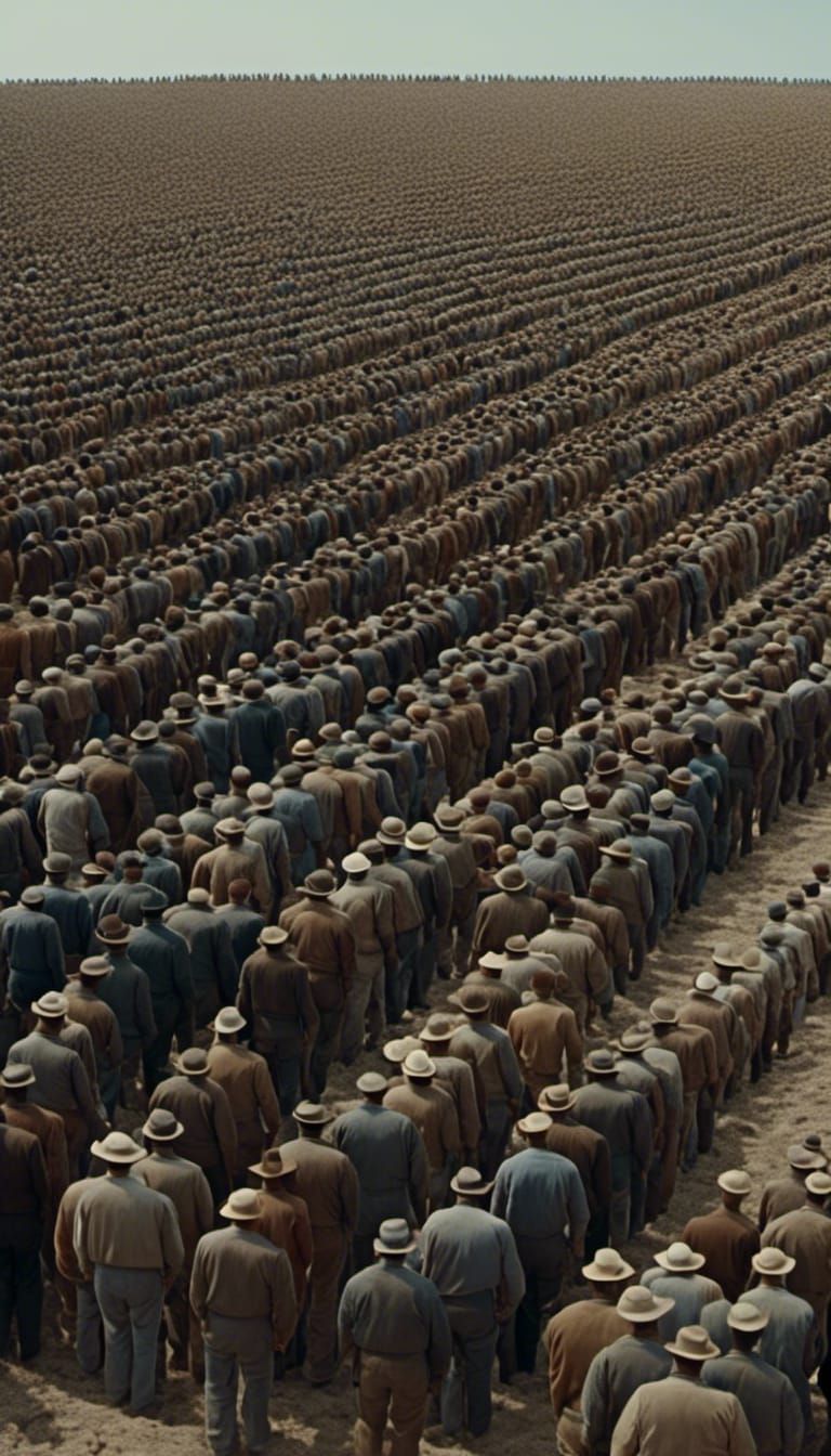 People in Line: Hyperrealistic Cinematic Still